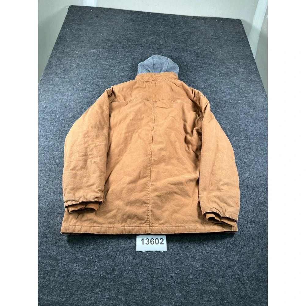 Genuine Dickies Jacket Mens XL Brown Cotton Canvas Hooded Workwear Button Front